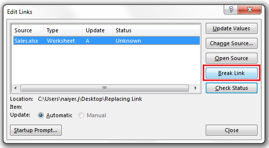 Replacing Links with Values in Excel