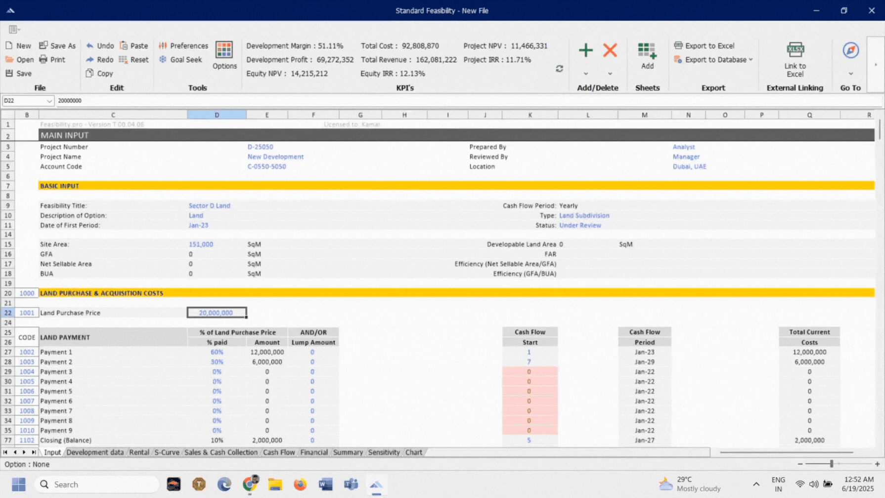 Feasibility.pro Tool bar